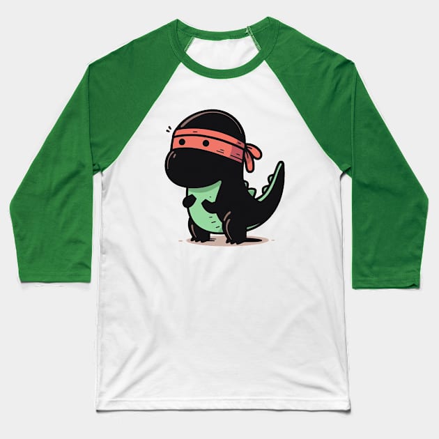 Ninja T-Rex Baseball T-Shirt by Sketchy